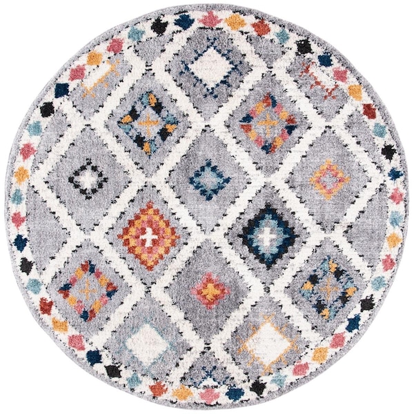 Flowers First 3 x 3 ft. Morocco Bohemian Round Power Loomed Rug; Grey & Multi FL1881739 - main